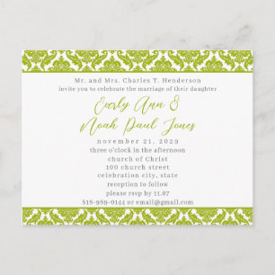 Lime Green Damask on White Wedding Invitation