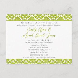 Lime Green Damask on White Wedding Invitation Postcard