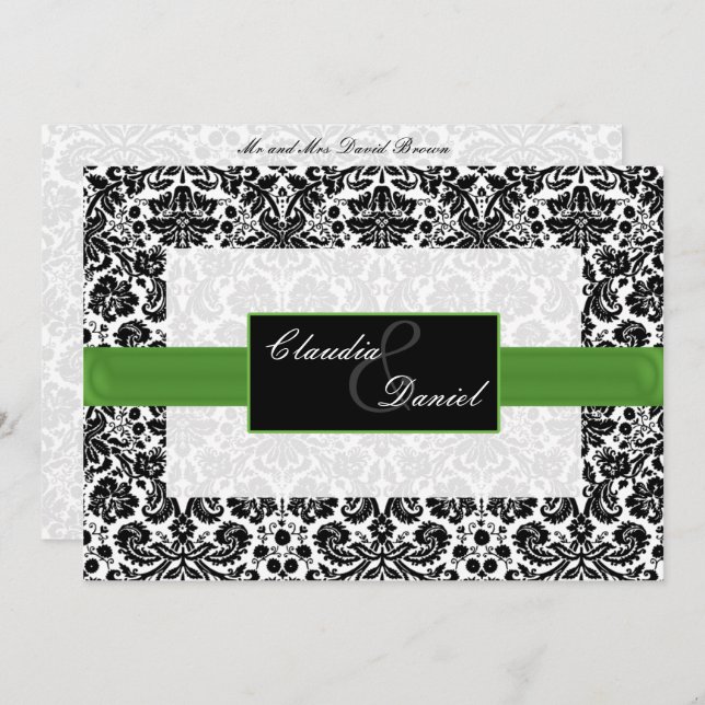 lime green damask wedding invitation (Front/Back)