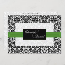 lime green damask wedding invitation
