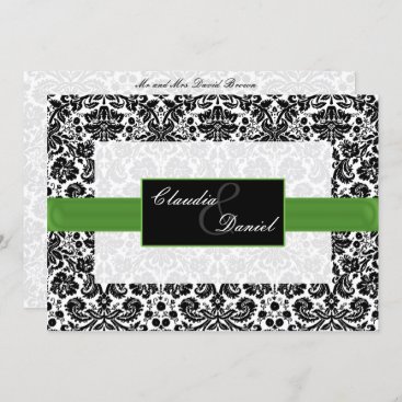 lime green damask wedding invitation