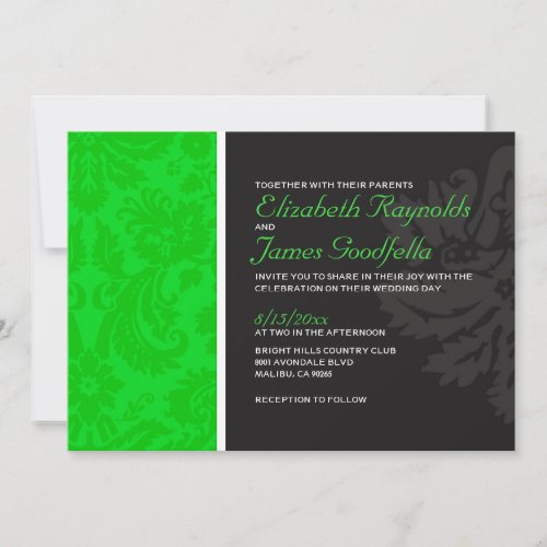 Lime Green Damask Wedding Invitations