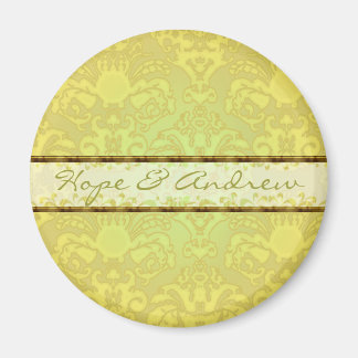 Lime Green Damask Wedding Magnet