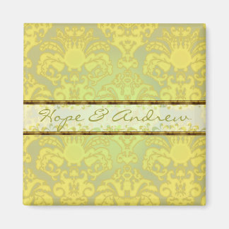 Lime Green Damask Wedding Magnet