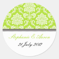 Lime Green Damask Wedding Sticker