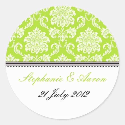 Lime Green Damask Wedding Sticker