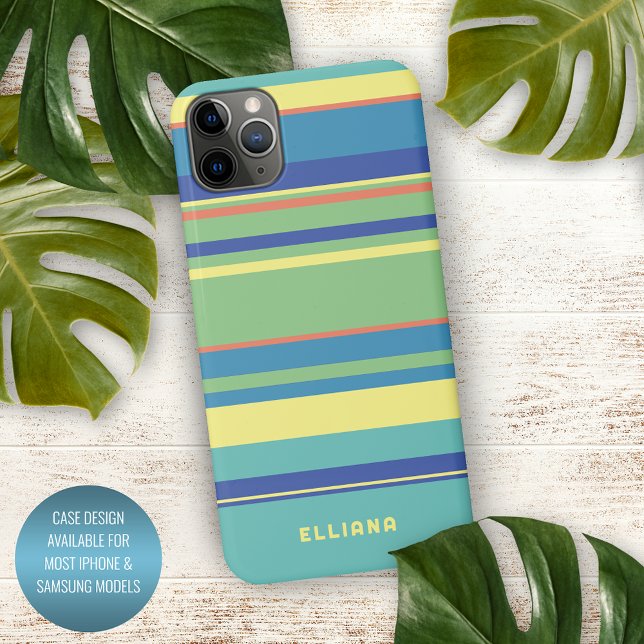 Lime Green Dark Blue Orange Summer Yellow Stripes iPhone Case (Creator Uploaded)