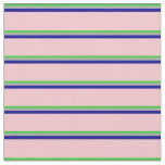 [ Thumbnail: Lime Green, Dark Gray, Dark Blue & Pink Stripes Fabric ]
