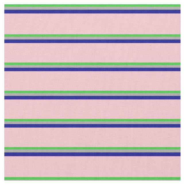 Lime Green, Dark Gray, Dark Blue & Pink Stripes Fabric (Close Up)