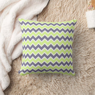 Lime Green & Dark Grey Chevron Pattern Throw Pillow