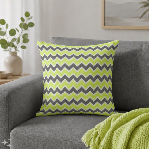 Lime Green & Dark Grey Chevron Pattern Throw Pillow