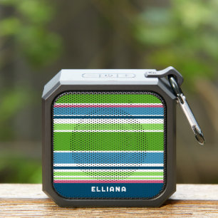 Lime Green Dark Teal Blue Hot Pink White Stripes Bluetooth Speaker