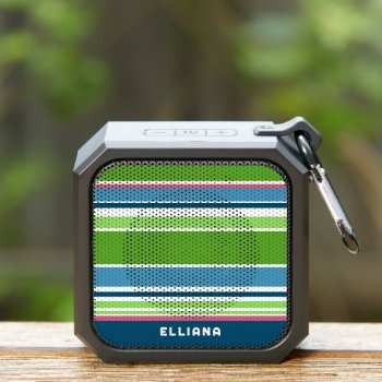Lime Green Dark Teal Blue Hot Pink White Stripes Bluetooth Speaker by CaseConceptCreations at Zazzle