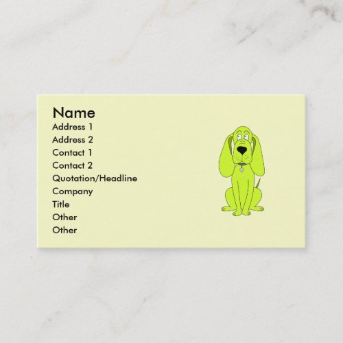Lime Green Dog. Cute Hound Cartoon. Business Cards