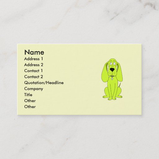 Customizable Lime Green Dog. Cute Hound Cartoon. Business Cards