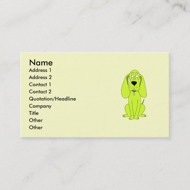 Lime Green Dog. Cute Hound Cartoon. Business Card (Front)