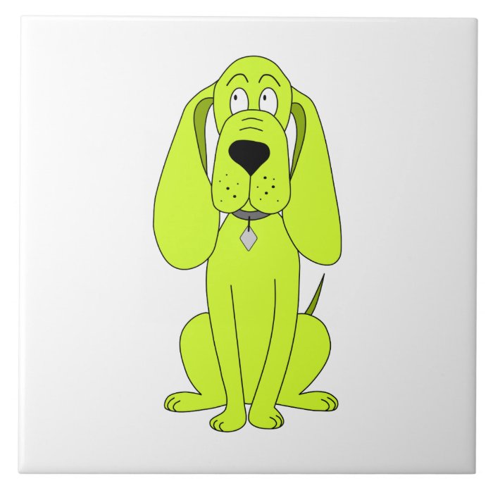 Lime Green Dog. Cute Hound Cartoon. Ceramic Tile