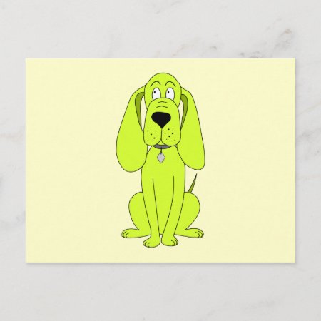 Lime Green Dog. Cute Hound Cartoon. Postcard