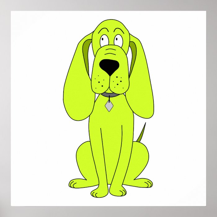 Lime Green Dog. Cute Hound Cartoon. Poster