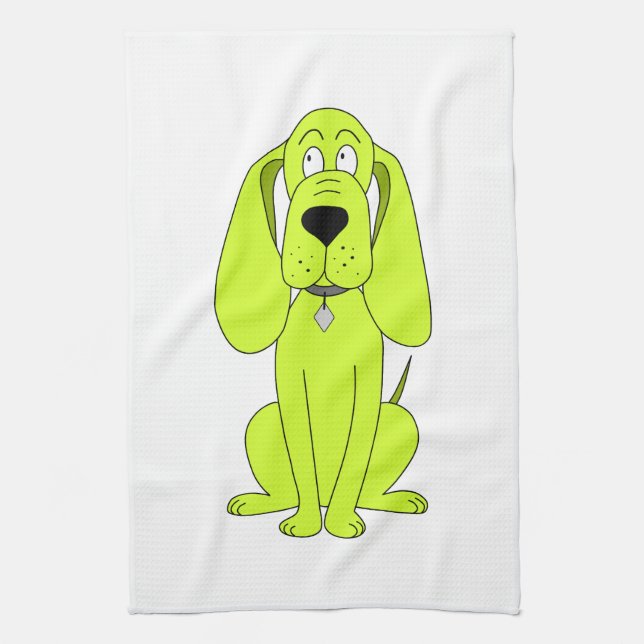 Lime Green Dog. Cute Hound Cartoon. Towel (Vertical)