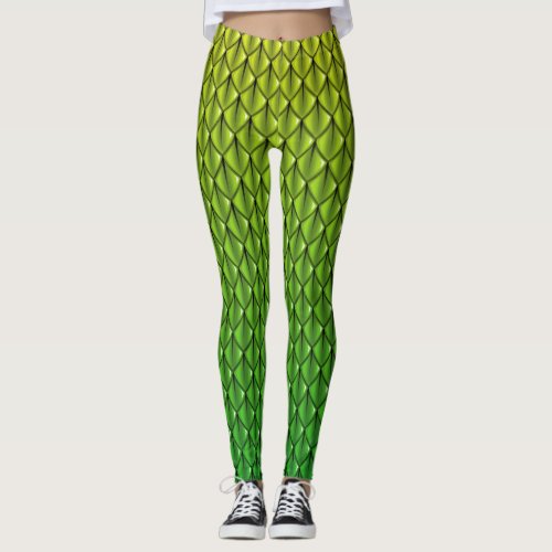 Lime Green Dragon Scale Fade Fantasy Leggings