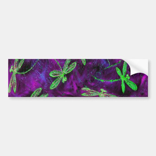 Lime Green Dragonflies on Hot Pink and Purple Bumper Sticker