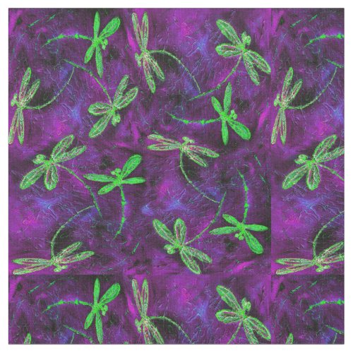 Lime Green Dragonflies on Hot Pink and Purple Fabric