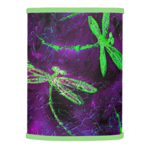 Lime Green Dragonflies on Hot Pink and Purple Lamp