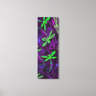 Lime Green Dragonflies on Pink and Purple Canvas
