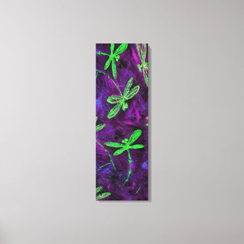Lime Green Dragonflies on Pink and Purple Canvas