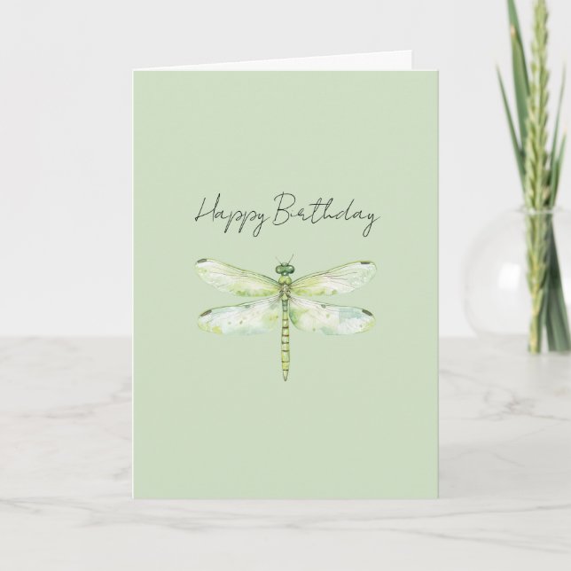 Lime Green Dragonfly Birthday Card (Front)