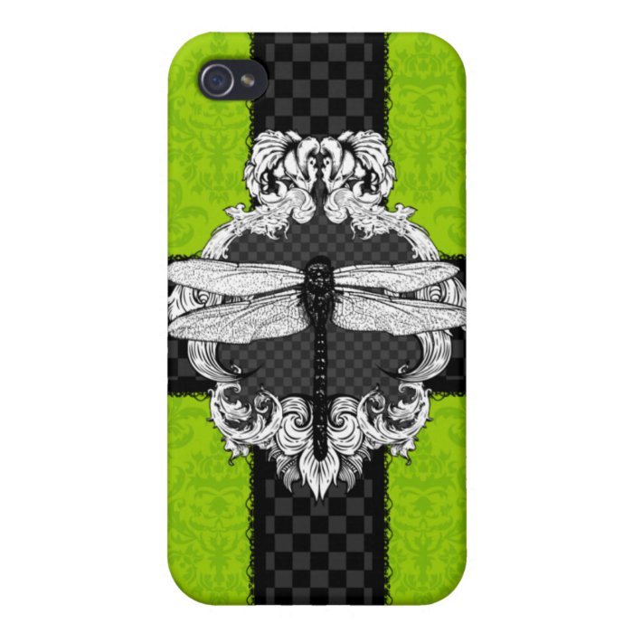 Lime Green Dragonfly Damask iPhone 4 Case