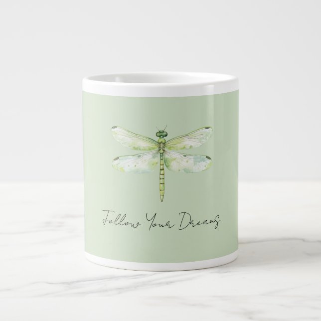 Lime Green Dragonfly Giant Coffee Mug (Front)