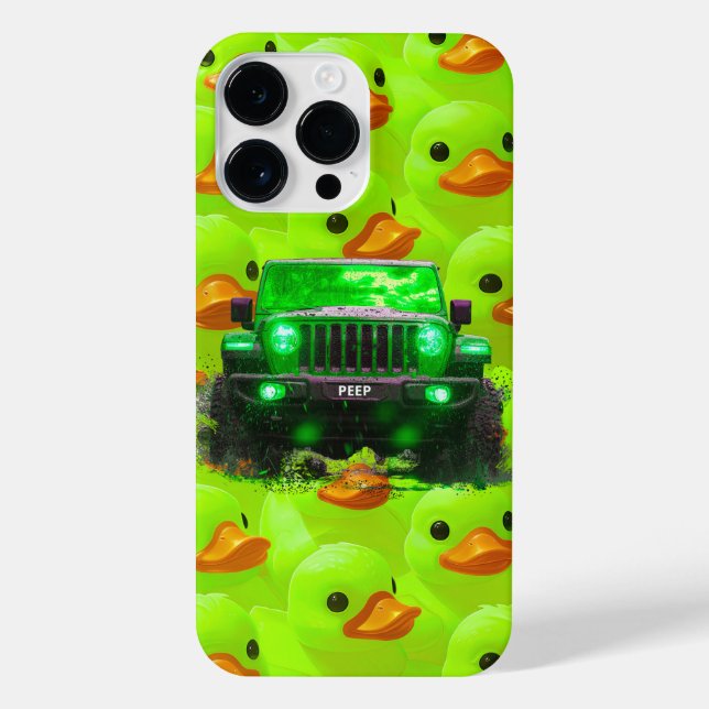 Lime Green Ducks with a Green 4x4 Truck iPhone Case (Back)