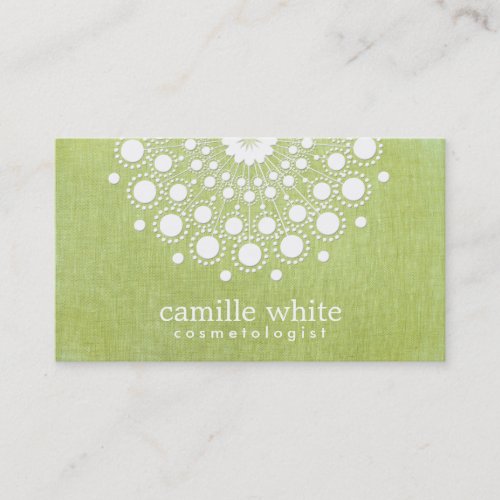 Cosmetology Elegant Circle Motif Green Linen Look Business Card Template