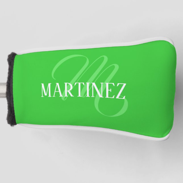 Lime Green Elegant Personalized Name Club Golf Head Cover (Front)