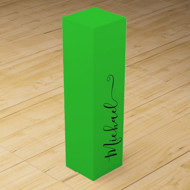 Lime Green Elegant Typography Wine Box (Front)