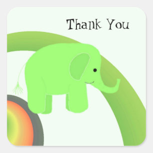 Lime Green Elephant Thank You Square Sticker
