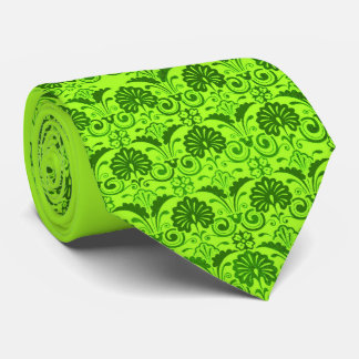 lime green fans and fronds print neck tie