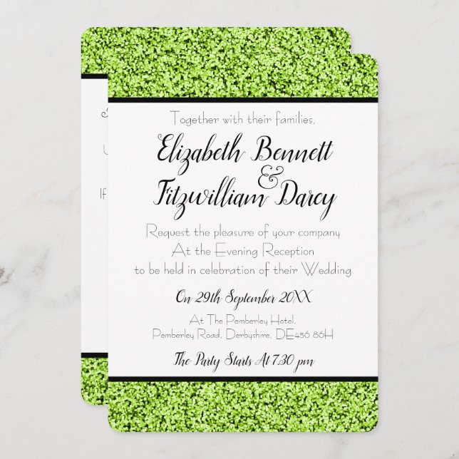 Lime Green Faux Glitter Evening Invitation (Front/Back)