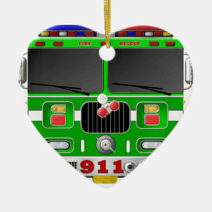 Lime Green Fire Truck Ceramic Ornament