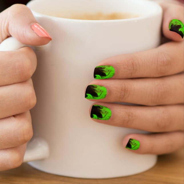 lime green flame minx nail wraps (Insitu - Mug)