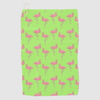 Lime Green Flamingos Pattern Golf Towel