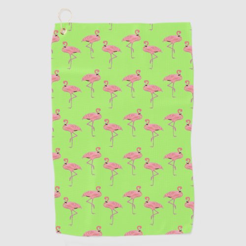 Lime Green Flamingos Pattern Golf Towel