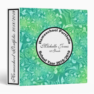 Lime Green Floral Design Homeschool Portfolio 3 Ring Binder