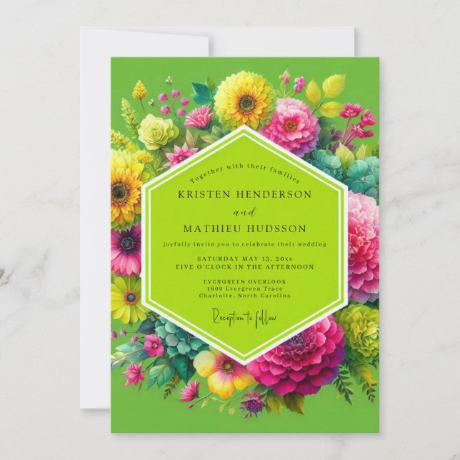 Lime Green Floral Enchantment Wedding Invitation (Front)
