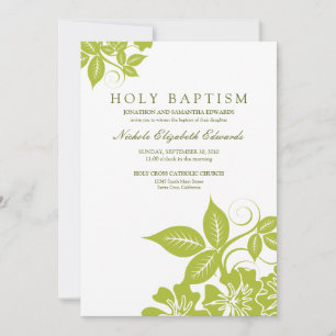 Lime Green Floral Holy Baptism Invitation