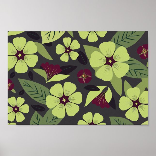 Lime Green Floral on Dark Gray background Poster (Front)