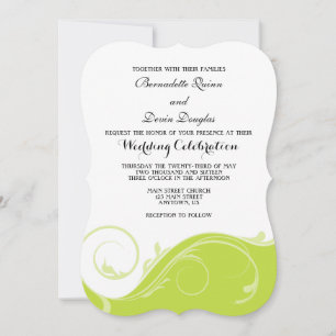 Lime Green Floral Swirl Bracket Wedding Invites