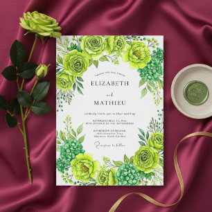 Lime Green Floral Whimsy Wedding Invitation